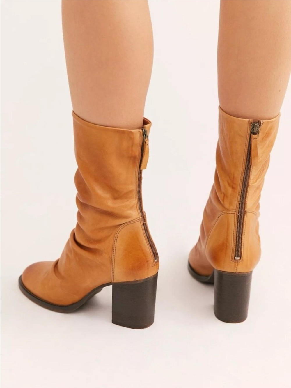 Free People Elle tan brown heeled boots leather slouchy Bootie size 8 - Picture 6 of 11